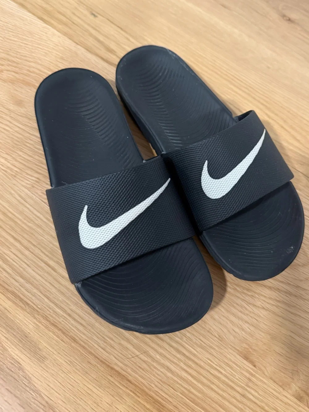 Nike Black Slide Sandals with White Swoosh for Kids